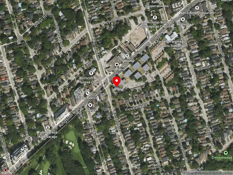 RentSafeTO apartment evaluation satellite view of 1445 KINGSTON RD in Scarborough Southwest, Toronto