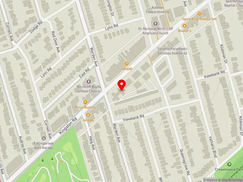RentSafeTO apartment evaluation map view of 1449 KINGSTON RD in Scarborough Southwest, Toronto