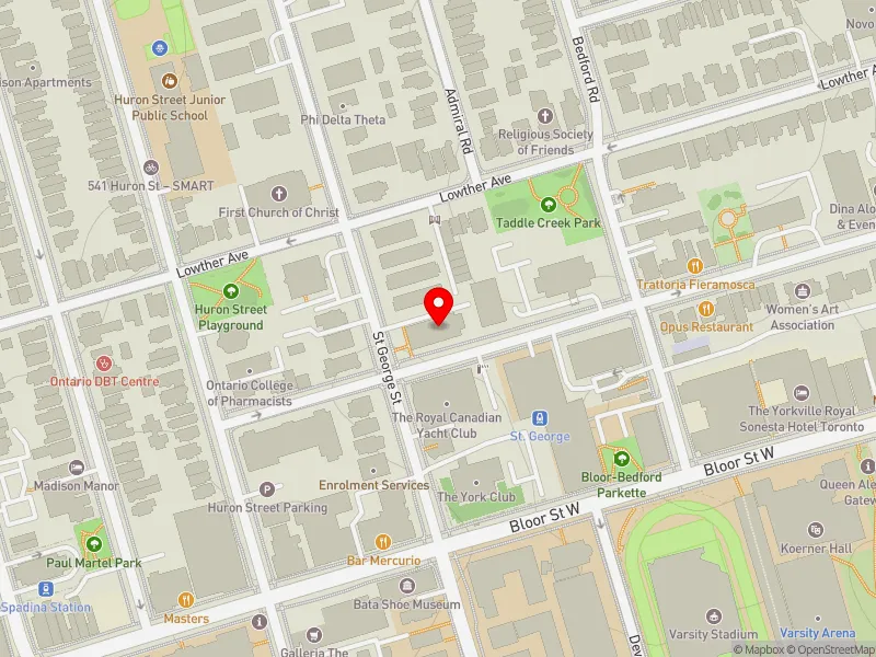 RentSafeTO apartment evaluation map view of 145 ST GEORGE ST in University-Rosedale, Toronto