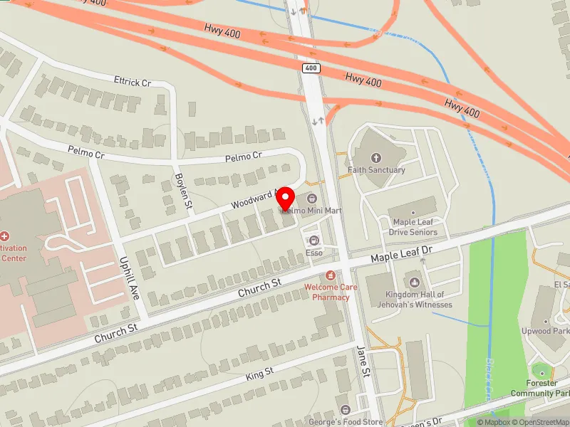 RentSafeTO apartment evaluation map view of 145 WOODWARD AVE in York South-Weston, Toronto