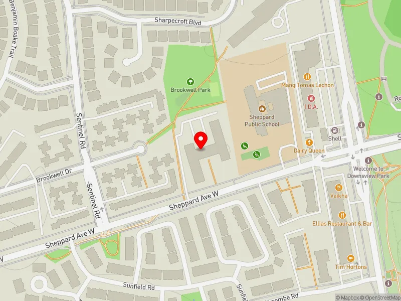RentSafeTO apartment evaluation map view of 1450 SHEPPARD AVE W in York Centre, Toronto