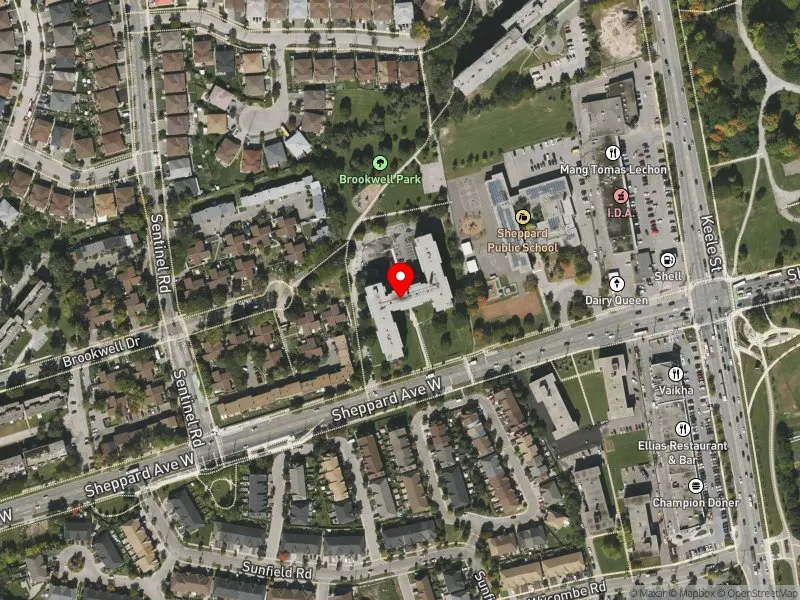 RentSafeTO apartment evaluation satellite view of 1450 SHEPPARD AVE W in York Centre, Toronto