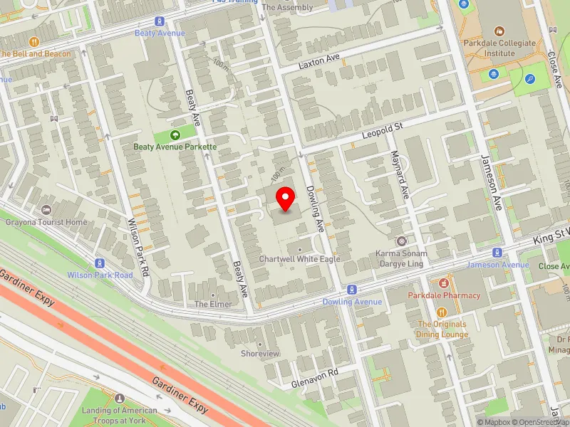 RentSafeTO apartment evaluation map view of 146 DOWLING AVE in Parkdale-High Park, Toronto