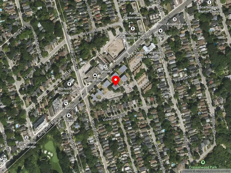 RentSafeTO apartment evaluation satellite view of 1463 KINGSTON RD in Scarborough Southwest, Toronto