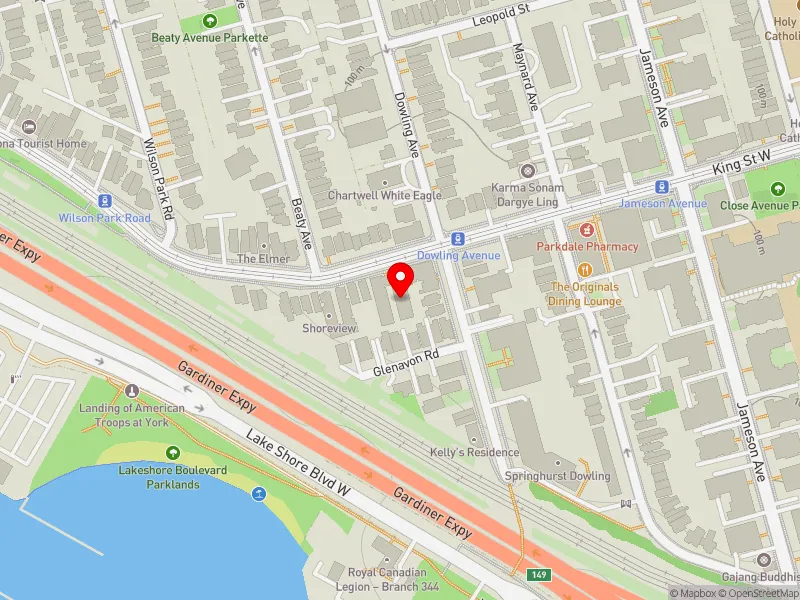 RentSafeTO apartment evaluation map view of 1465 KING ST W in Parkdale-High Park, Toronto