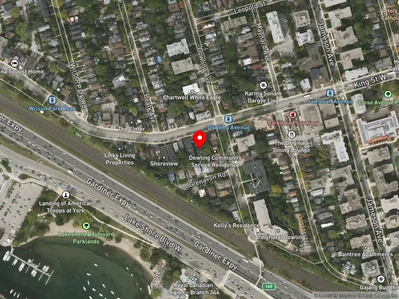 RentSafeTO apartment evaluation satellite view of 1465 KING ST W in Parkdale-High Park, Toronto