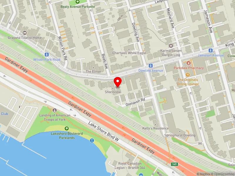 RentSafeTO apartment evaluation map view of 1475 KING ST W in Parkdale-High Park, Toronto