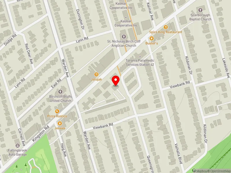 RentSafeTO apartment evaluation map view of 1475 KINGSTON RD in Scarborough Southwest, Toronto