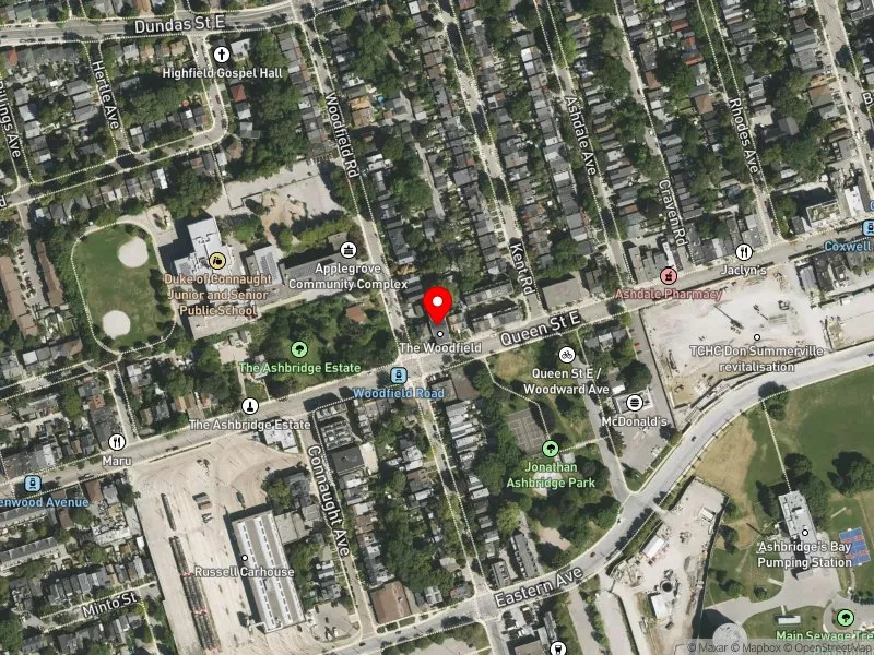 RentSafeTO apartment evaluation satellite view of 1480 QUEEN ST E in Toronto-Danforth, Toronto