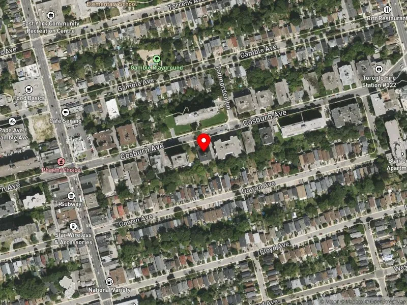 RentSafeTO apartment evaluation satellite view of 149 COSBURN AVE in Toronto-Danforth, Toronto