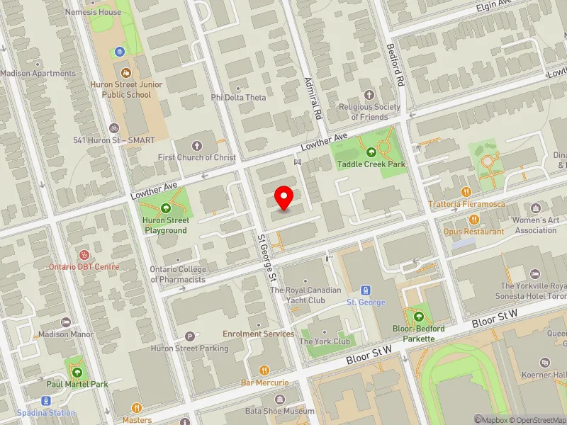 RentSafeTO apartment evaluation map view of 149 ST GEORGE ST in University-Rosedale, Toronto
