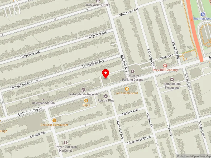 RentSafeTO apartment evaluation map view of 1490 EGLINTON AVE W in Eglinton-Lawrence, Toronto