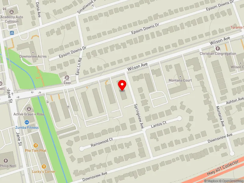 RentSafeTO apartment evaluation map view of 1491 WILSON AVE in York Centre, Toronto