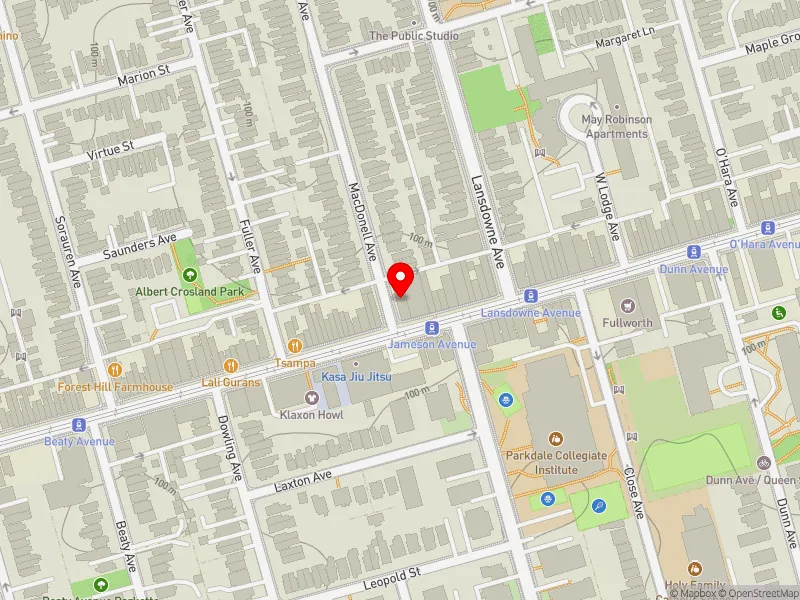 RentSafeTO apartment evaluation map view of 1496 QUEEN ST W in Parkdale-High Park, Toronto