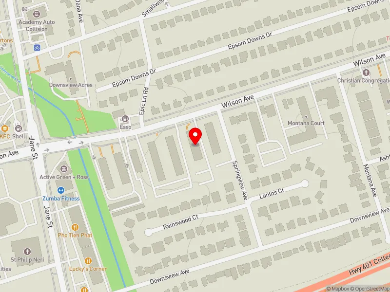 RentSafeTO apartment evaluation map view of 1497 WILSON AVE in York Centre, Toronto