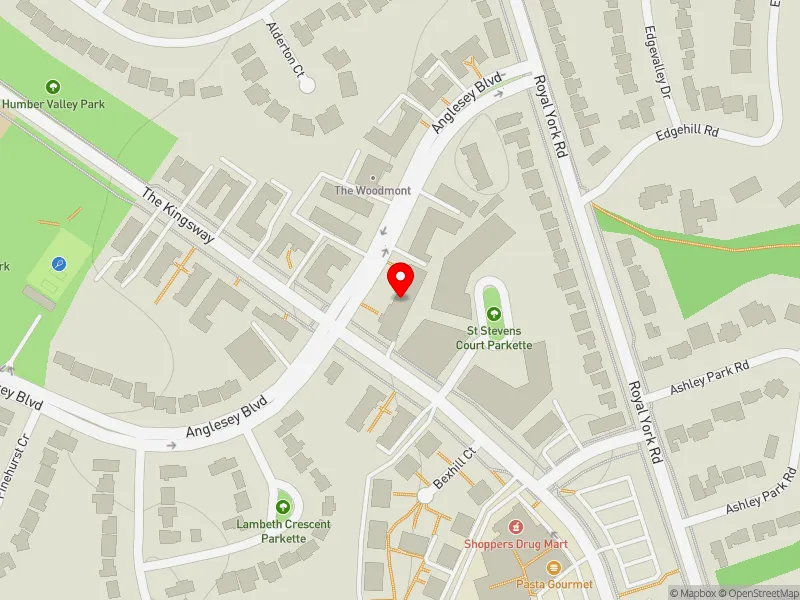RentSafeTO apartment evaluation map view of 15 ANGLESEY BLVD in Etobicoke Centre, Toronto