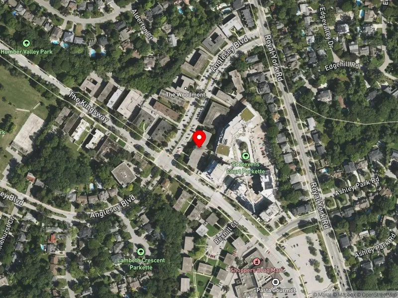 RentSafeTO apartment evaluation satellite view of 15 ANGLESEY BLVD in Etobicoke Centre, Toronto