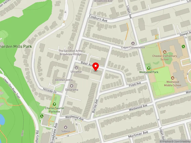 RentSafeTO apartment evaluation map view of 15 BATER AVE in Toronto-Danforth, Toronto