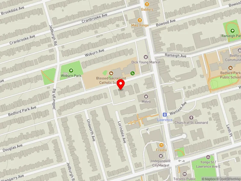 RentSafeTO apartment evaluation map view of 15 BEDFORD PARK AVE in Eglinton-Lawrence, Toronto
