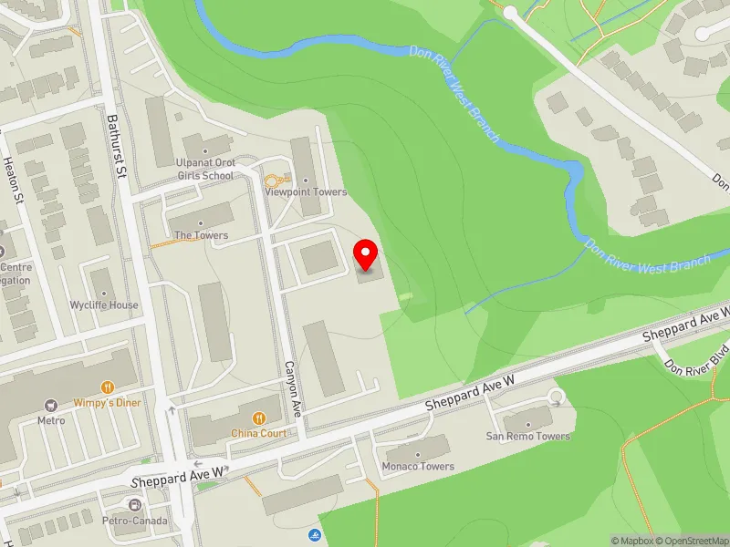 RentSafeTO apartment evaluation map view of 15 CANYON AVE in York Centre, Toronto