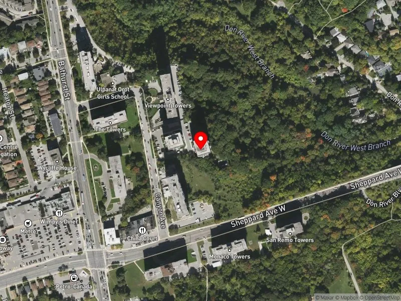 RentSafeTO apartment evaluation satellite view of 15 CANYON AVE in York Centre, Toronto