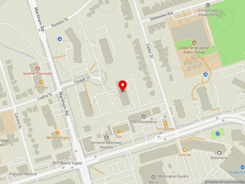 RentSafeTO apartment evaluation map view of 15 COUGAR CRT in Scarborough-Guildwood, Toronto