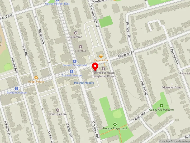 RentSafeTO apartment evaluation map view of 15 EASTWOOD RD in Beaches-East York, Toronto