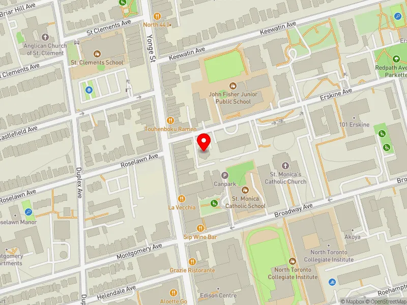 RentSafeTO apartment evaluation map view of 15 ERSKINE AVE in Don Valley West, Toronto