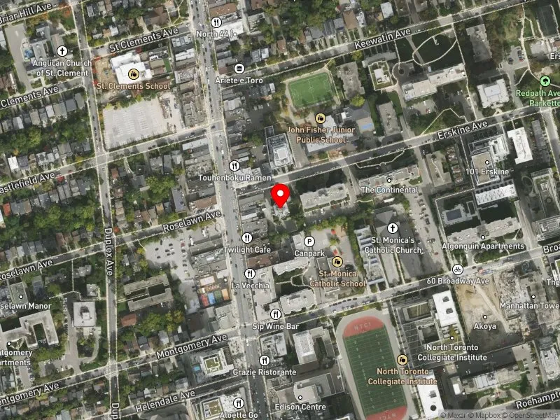 RentSafeTO apartment evaluation satellite view of 15 ERSKINE AVE in Don Valley West, Toronto