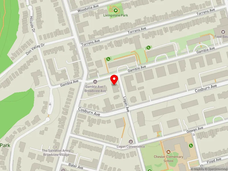 RentSafeTO apartment evaluation map view of 15 GAMBLE AVE in Toronto-Danforth, Toronto