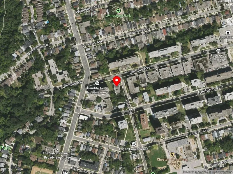RentSafeTO apartment evaluation satellite view of 15 GAMBLE AVE in Toronto-Danforth, Toronto