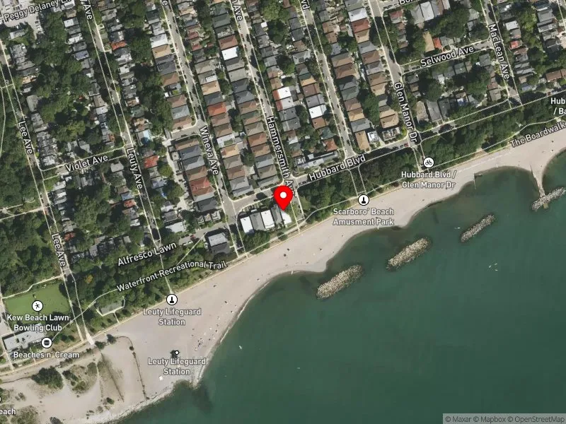 RentSafeTO apartment evaluation satellite view of 15 HUBBARD BLVD in Beaches-East York, Toronto
