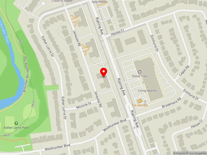 RentSafeTO apartment evaluation map view of 15 JANSUSIE RD in Etobicoke North, Toronto