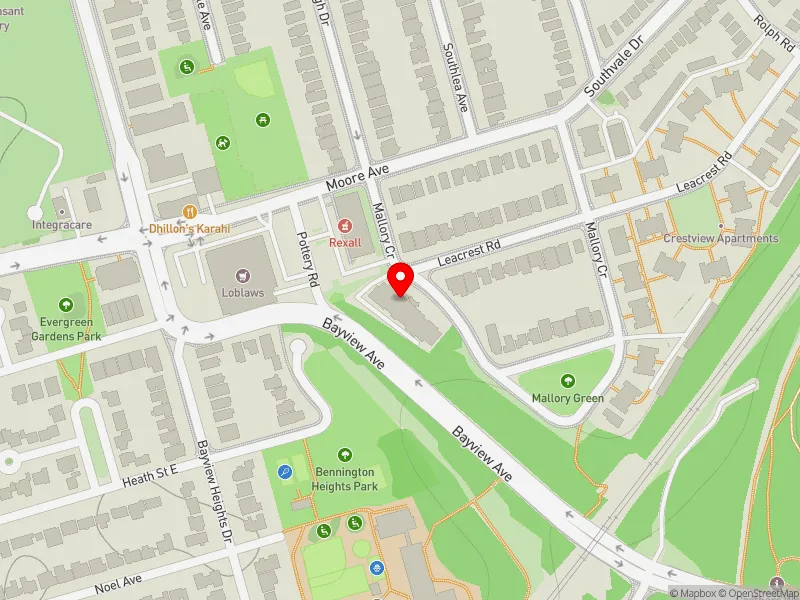 RentSafeTO apartment evaluation map view of 15 MALLORY CRES in Don Valley West, Toronto