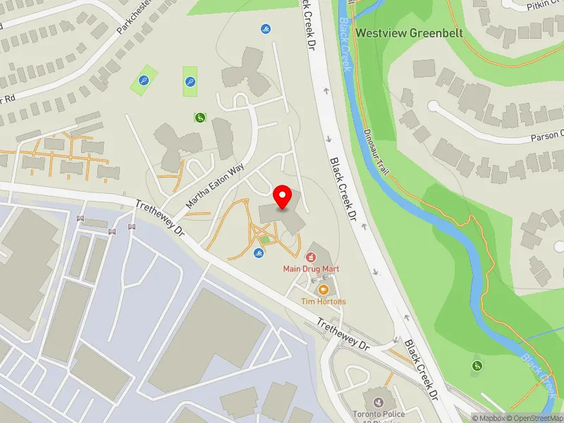 RentSafeTO apartment evaluation map view of 15 MARTHA EATON WAY in York South-Weston, Toronto