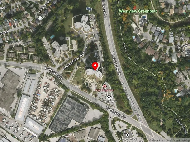 RentSafeTO apartment evaluation satellite view of 15 MARTHA EATON WAY in York South-Weston, Toronto