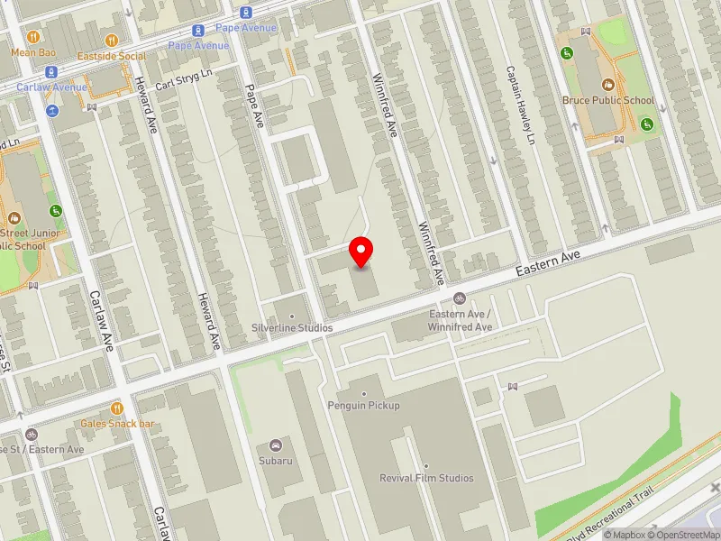 RentSafeTO apartment evaluation map view of 15 PAPE AVE in Toronto-Danforth, Toronto