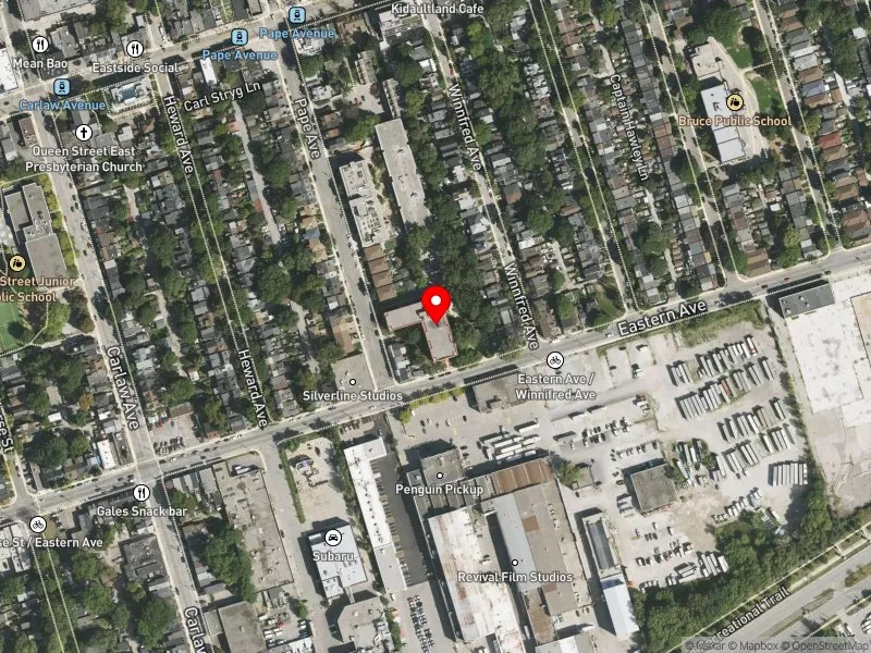 RentSafeTO apartment evaluation satellite view of 15 PAPE AVE in Toronto-Danforth, Toronto