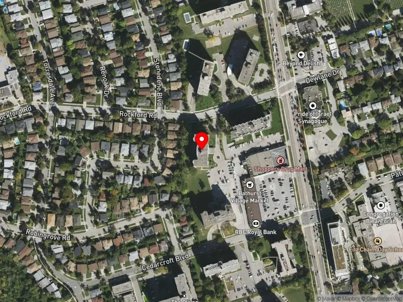 RentSafeTO apartment evaluation satellite view of 15 ROCKFORD RD in York Centre, Toronto