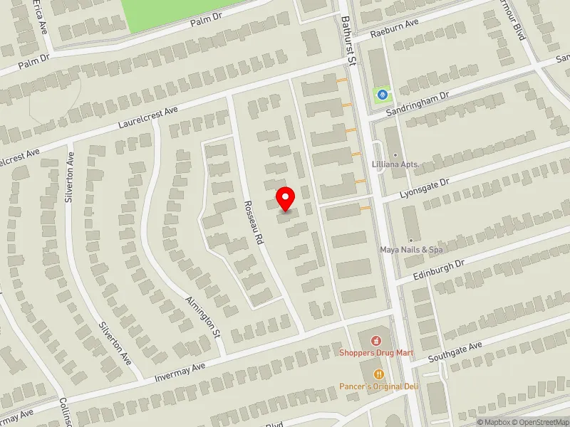 RentSafeTO apartment evaluation map view of 15 ROSSEAU RD in York Centre, Toronto