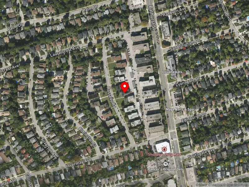 RentSafeTO apartment evaluation satellite view of 15 ROSSEAU RD in York Centre, Toronto