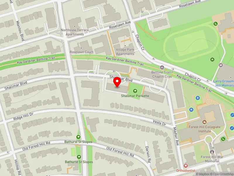 RentSafeTO apartment evaluation map view of 15 SHALLMAR BLVD in Eglinton-Lawrence, Toronto