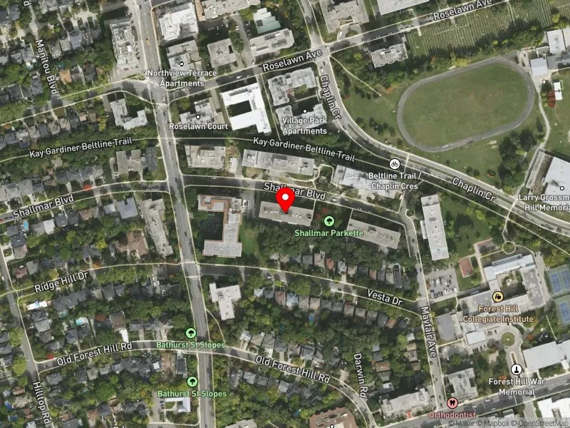 RentSafeTO apartment evaluation satellite view of 15 SHALLMAR BLVD in Eglinton-Lawrence, Toronto