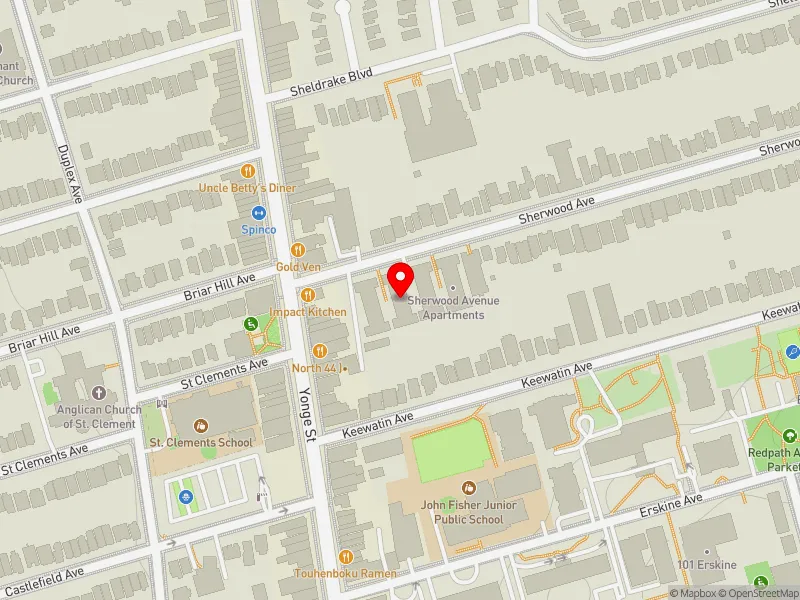 RentSafeTO apartment evaluation map view of 15 SHERWOOD AVE in Don Valley West, Toronto