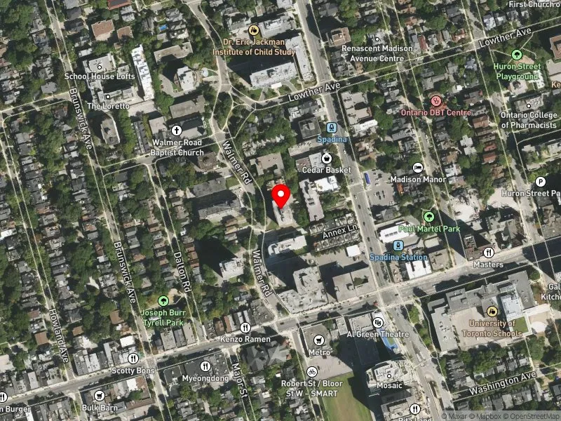 RentSafeTO apartment evaluation satellite view of 15 WALMER RD in University-Rosedale, Toronto