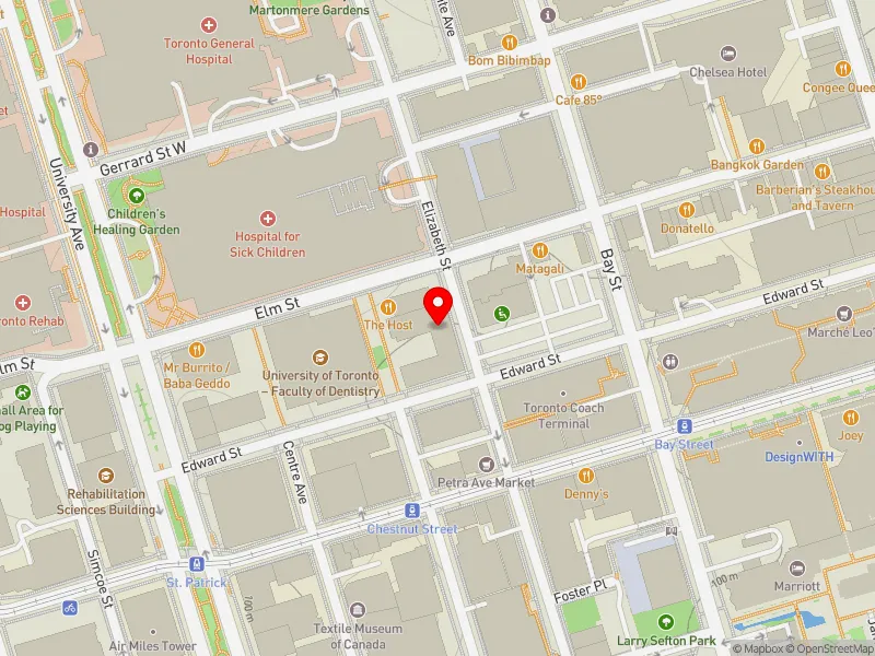 RentSafeTO apartment evaluation map view of 150 ELIZABETH ST in University-Rosedale, Toronto