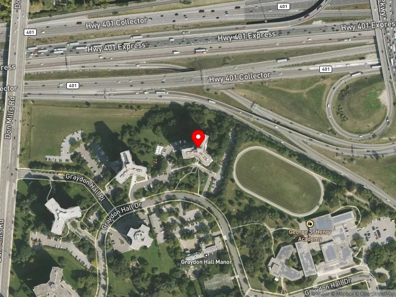 RentSafeTO apartment evaluation satellite view of 150 GRAYDON HALL DR in Don Valley East, Toronto