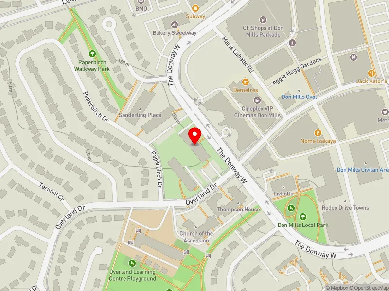 RentSafeTO apartment evaluation map view of 150 THE DONWAY W in Don Valley East, Toronto