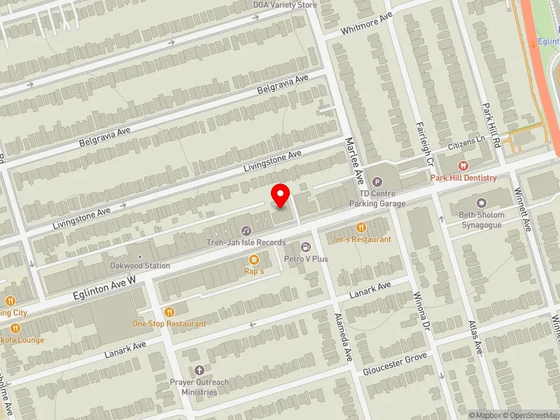 RentSafeTO apartment evaluation map view of 1500 EGLINTON AVE W in Eglinton-Lawrence, Toronto