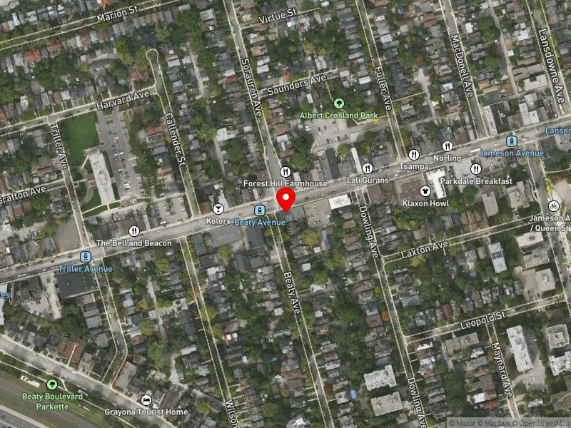 RentSafeTO apartment evaluation satellite view of 1501 QUEEN ST W in Parkdale-High Park, Toronto